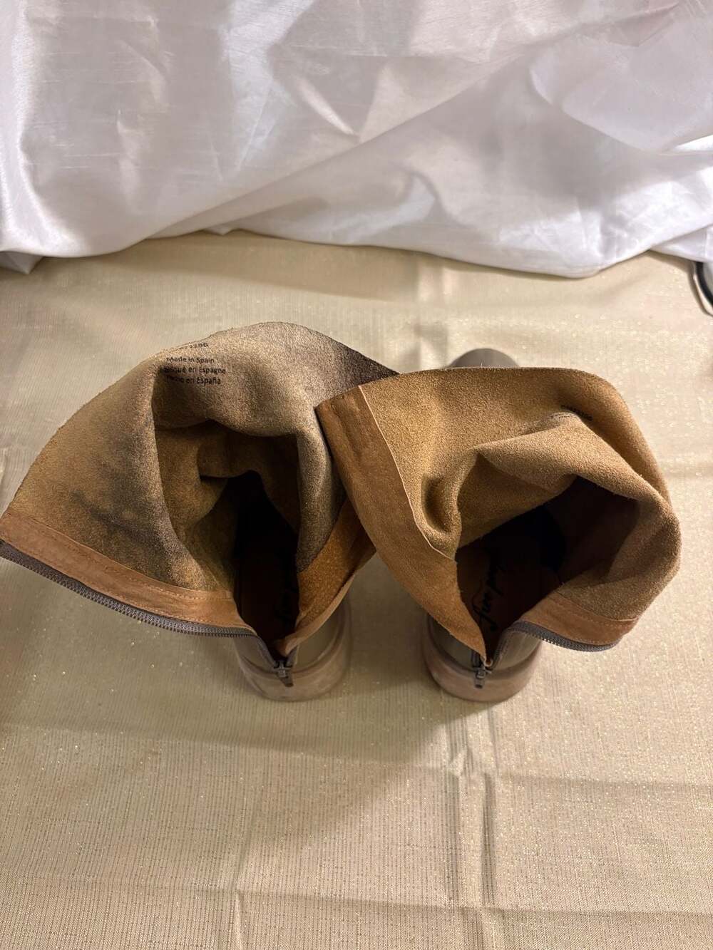 Free People Sutton Tight Slouch Boots Taupe Leather - Picture 5 of 11